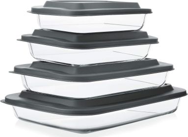 8-Piece Deep Glass Baking Dish Set with Plastic lids,Rectangular Glass Bakeware Set with Lids, Baking Pans for Lasagna, Leftovers, Cooking, Kitch 8-Piece Deep Glass Baking Dish Set with Plastic lids,Rectangular Glass Bakeware Set with Lids, Baking Pans for Lasagna, Leftovers, Cooking, Kitch